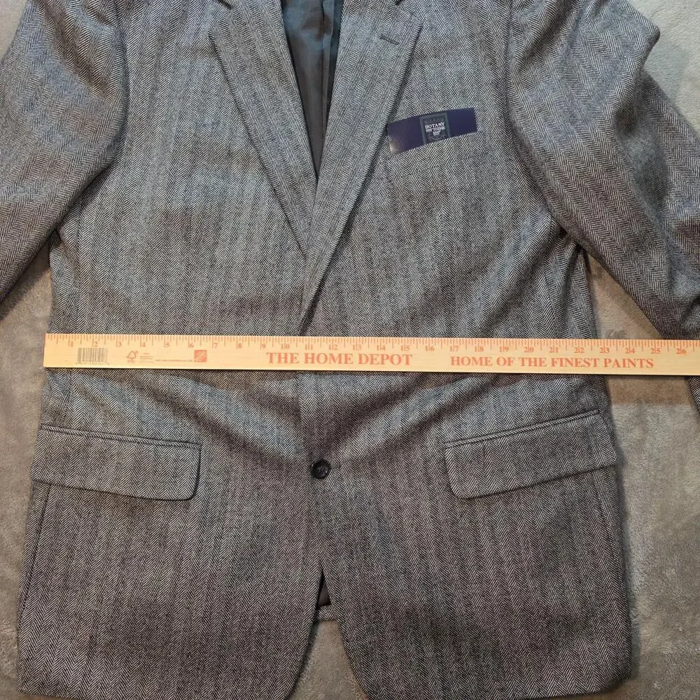 Botany 500 Sport Coat Mens 46 Long Gray Herringbone 100% Lambswool Tweed Jacket